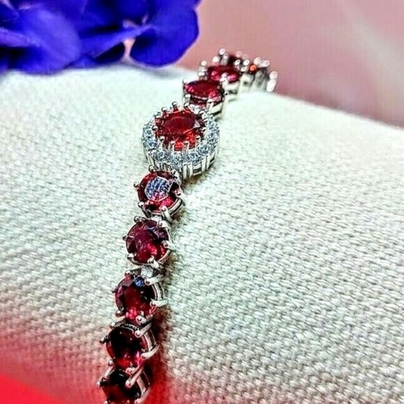 Natural Pink Rhodolite Garnet 925‎ Sterling Silver Adjustable Bracelet 9" - Picture 1 of 9